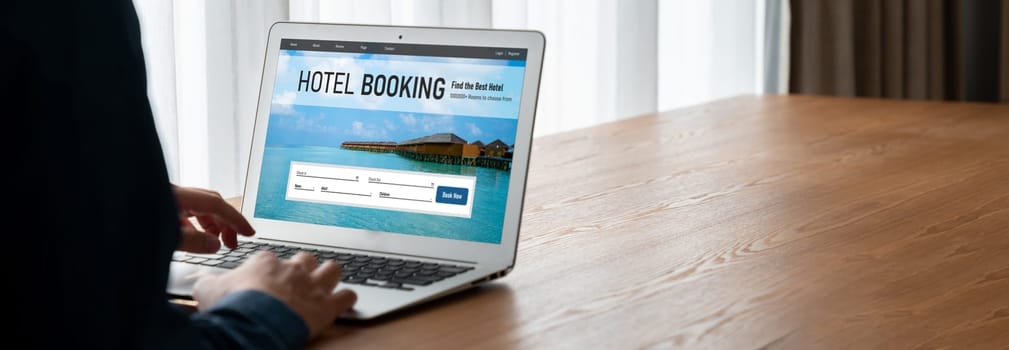 Online hotel accommodation booking website provide modish reservation system . Travel technology concept .