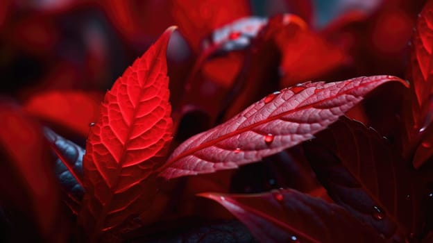 Macro photography of red leaves. Generative AI image weber.