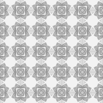 Textile ready artistic print, swimwear fabric, wallpaper, wrapping. Black and white creative boho chic summer design. Watercolor ikat repeating tile border. Ikat repeating swimwear design.