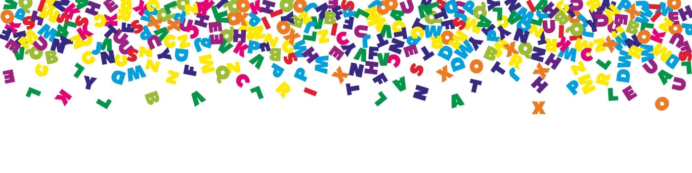 Falling letters of English language. Colorful childish flying characters of Latin alphabet. Foreign languages study concept. Back to school banner .