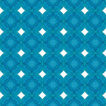 Tiled watercolor background. Blue modern boho chic summer design. Hand painted tiled watercolor border. Textile ready lively print, swimwear fabric, wallpaper, wrapping.