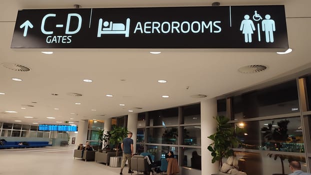 October 26, 2024 Prague Czech Republic, Vaclav Havel Airport, people tourists relax in chairs in the lobby waiting for a flight. High quality photo