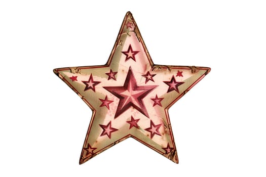 Vintage retro illustration of decorated Christmas gold star with nine points on a white background