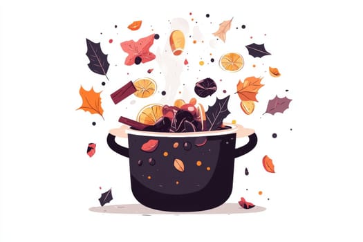 A saucepan, wine and all the ingredients for making hot spicy mulled wine. High quality photo