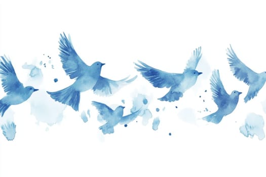 A flock of birds drawn with blue paint. High quality photo
