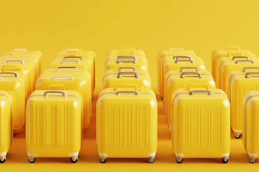 Many bright yellow suitcases on an isolated background. High quality photo