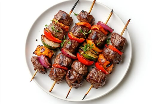 Shashlik on a plate. Top view. High quality photo
