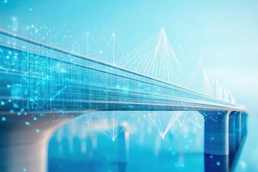Modern bridge with overlayed digital network symbolizing smart city infrastructure and advanced transportation solutions
