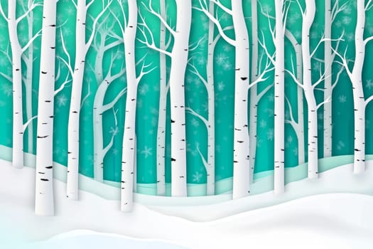 Image of birch forest in winter on blue background. High quality photo