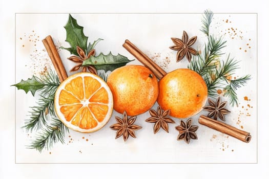 Orange, anise and cinnamon on a white background. High quality photo