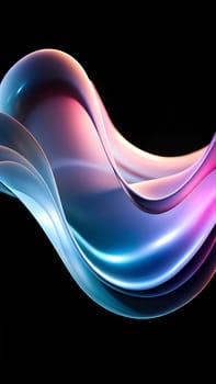 A series of vibrant waves in shades of blue, pink, and purple gracefully flow against a dark backdrop, creating a mesmerizing visual effect reminiscent of light and motion.