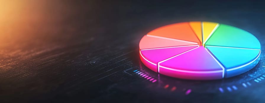 vibrant digital pie chart showcasing colorful segments on dark background.