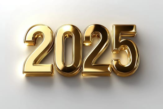 2025 in gold text on a white background, new year concept.