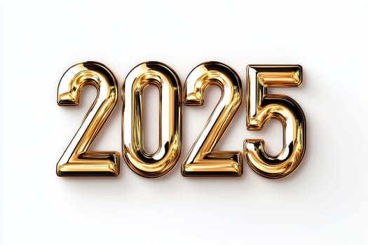 2025 in gold text on a white background, new year concept.