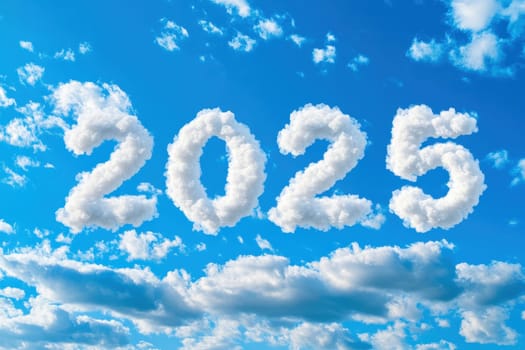 Happy New Year 2025, Sky Clouds text, New Year concept arts. High quality illustration