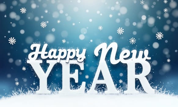 A vibrant winter scene features a joyful 'Happy New Year' message surrounded by snowflakes, creating a festive atmosphere perfect for welcoming the new year - Generative AI