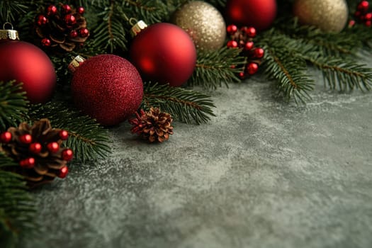 Christmas mini ornaments and fir branch corner border. Merry Christmas background --ar 3:2 --v 6.1 Job ID: 7a5b4e4e-7c04-49ee-8915-0597a1457574