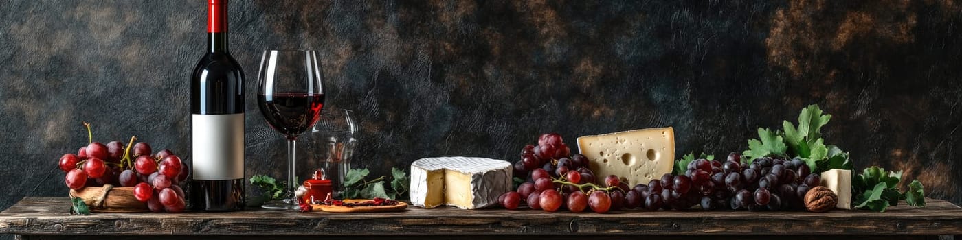Elegant wine and cheese arrangement for gourmet dining and entertaining.