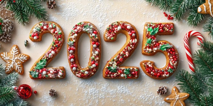 Festive 2025 christmas bakery design with gingerbread and holiday decorations.