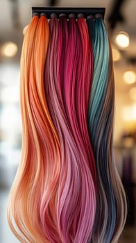 Wavy strands of colorful hair are forming a vibrant background