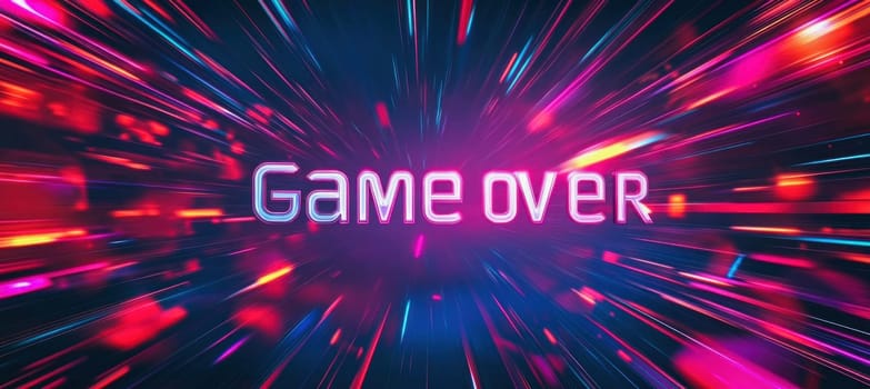Neon game over sign against a vibrant pink and blue speed lines background