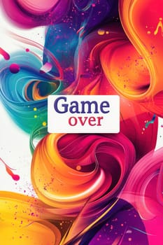 Vibrant swirls of color create an abstract backdrop for the message game over