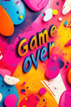 Vibrant swirls of color create an abstract backdrop for the message game over