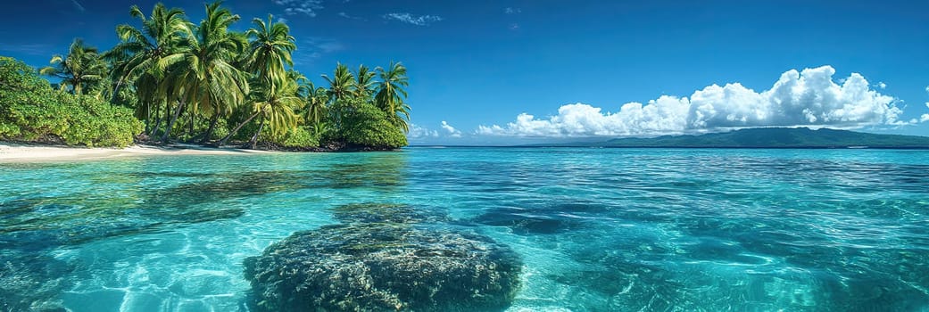 Nature background with crystal clear ocean water and tropical island.