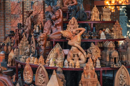 Traditional clay pottery at the Buddhist souvenir shop at the Po Nagar Cham Towers of in Vietnam in Asia