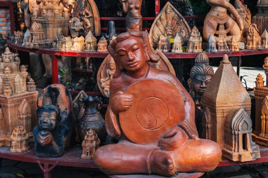 Buddhist religious clay figurines and pottery on the Po Nagar Cham Towers in Nha Trang in Vietnam