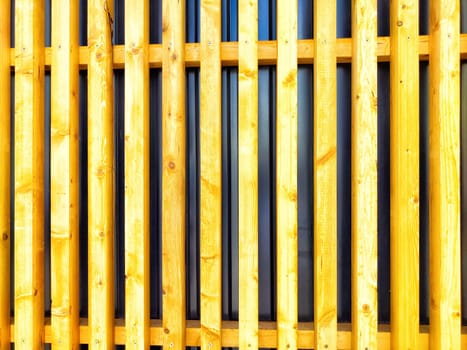 Wooden slats cover glass, forming an intriguing texture against a bright surface.