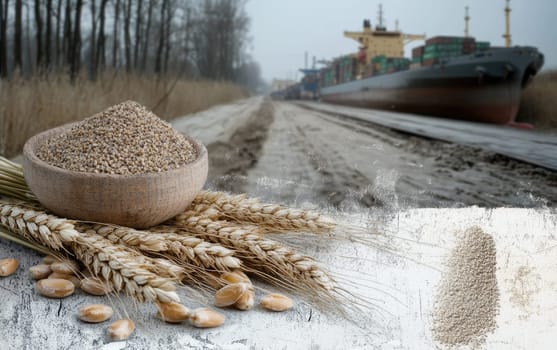 Grain export: shipment of wheat to international markets, agricultural trade growth, stabilizing food supply, economic cooperation through seamless movement of essential crops worldwide