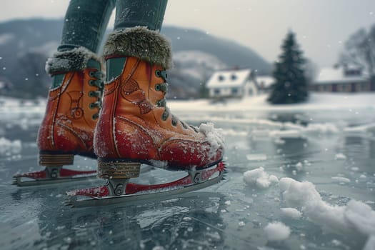 Immerse yourself in the exhilarating experience of ice skating against a stunning, picturesque winter landscape