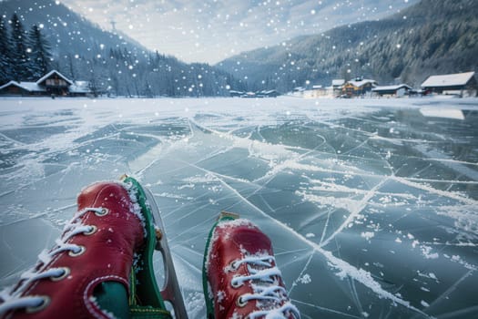 Experience the joy and serenity of ice skating on a picturesque and beautiful frozen lake, a true delight