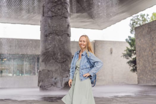 Female tourist exploring the National Museum of Anthropology in Mexico City. Cultural heritage and historical exploration concept.
