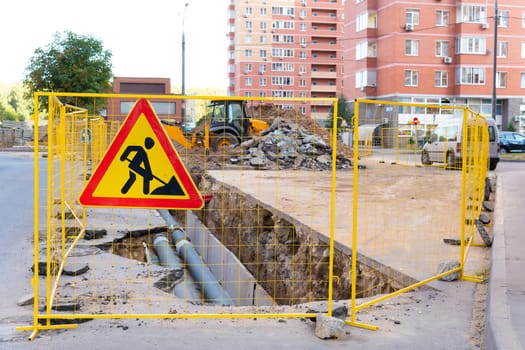 dig work water underground sign hole system sewage ground pipe sewer construction drainage trench tube