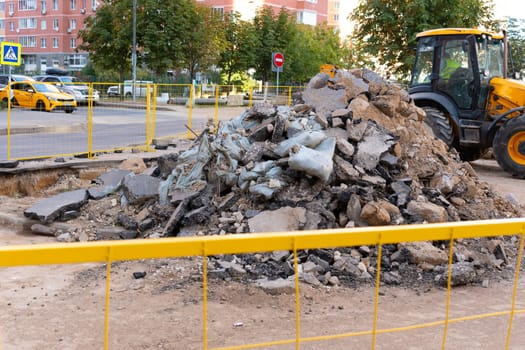 sewage ground pipe sign hole heap construction water underground dig work drainage trench