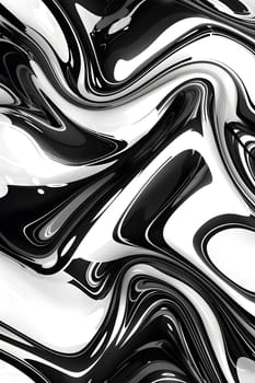 Dynamic swirling black and white abstract pattern with fluid shapes and curves