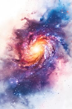 Colorful cosmic galaxy in a captivating spiral watercolor style artwork.