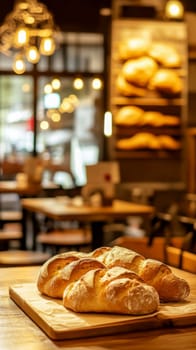 Freshly baked of bread placed on a wooden plate background...
