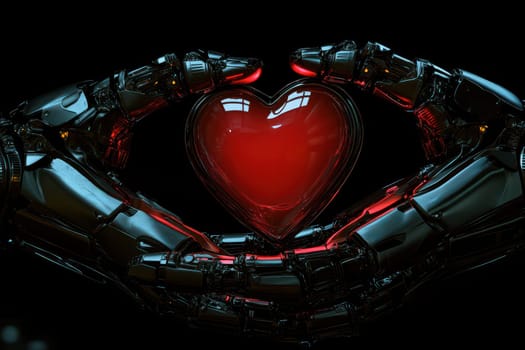 a robotic hands holding a red heart symbol, isolated background --ar 3:2 --v 6.1 Job ID: 8cc91a5c-5083-4280-8a9f-7c783195ba61
