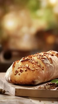 Freshly baked of bread placed on a wooden plate background...