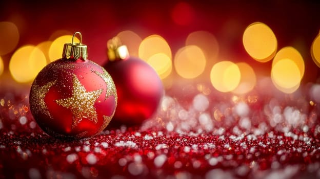 A red holiday background with an empty space for text, Christmas decorations ornament concept..