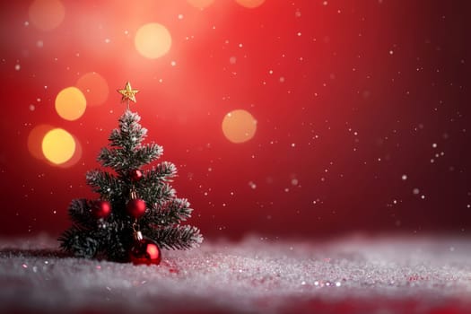 A red holiday background with an empty space for text, Christmas decorations ornament concept..