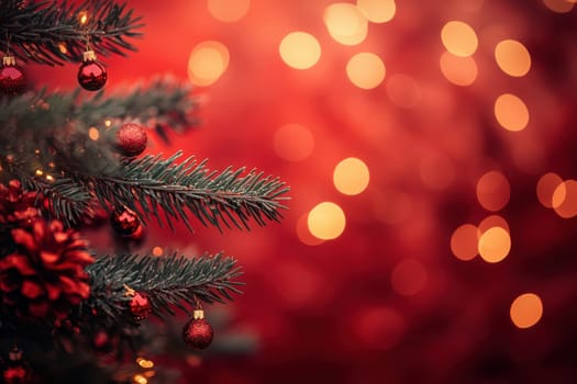 A red holiday background with an empty space for text, Christmas decorations ornament concept..