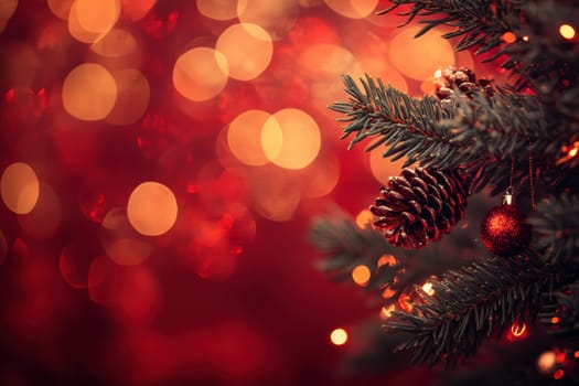A red holiday background with an empty space for text, Christmas decorations ornament concept..