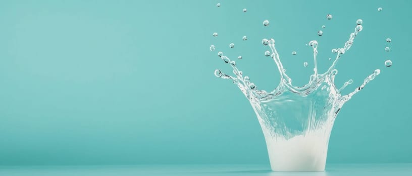 stunning water splash creates dynamic scene against turquoise background.