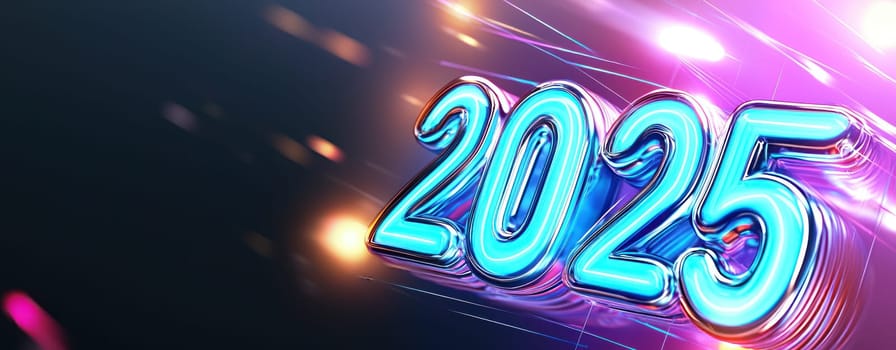 Futuristic digital design featuring year 2025 with vibrant colors and light effects.