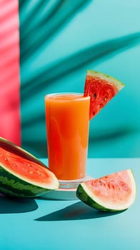 Savor the refreshing tropical watermelon juice in a lively summer environment