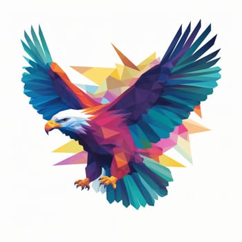 Polygonal multicolor image of a flying eagle